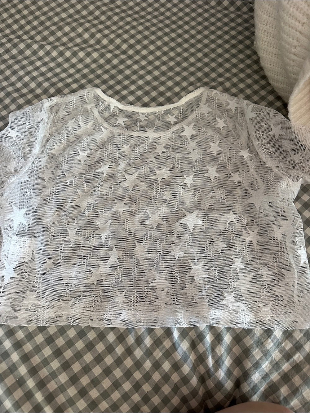 SHEIN White Sheer Star Mesh Short Sleeve Top